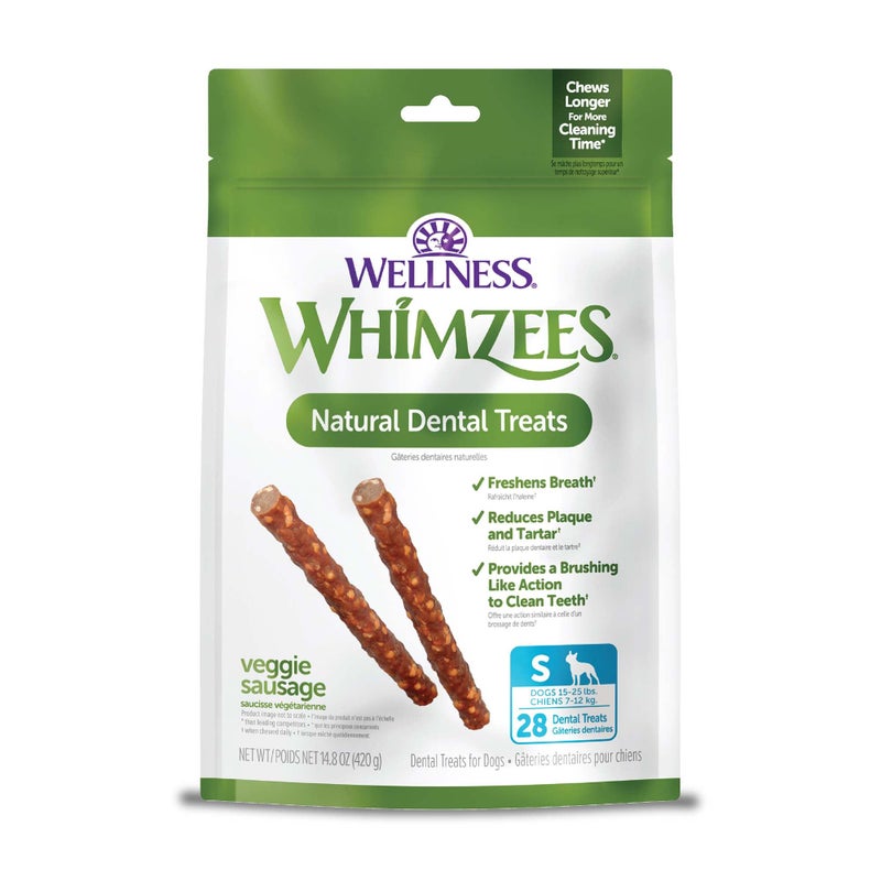 WHIMZEES Wellness Veggie Sausage Dog Dental Treats, Natural Chews, Small Size Stick, (28 Count) - Image 1